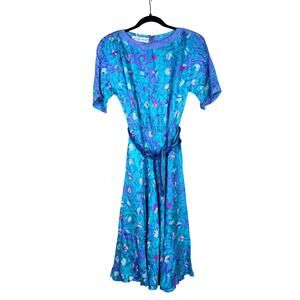 Umi Collections by Anne Crimmins Vintage 1980's Silk Belted Fit & Flare Dress